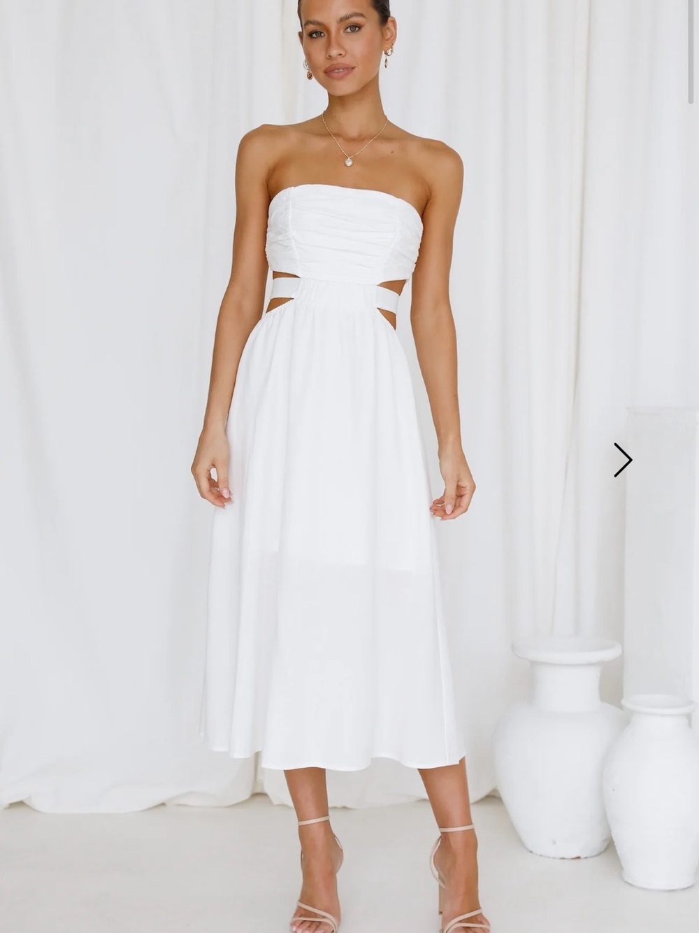 Strapless Cutout Midi Dress in White